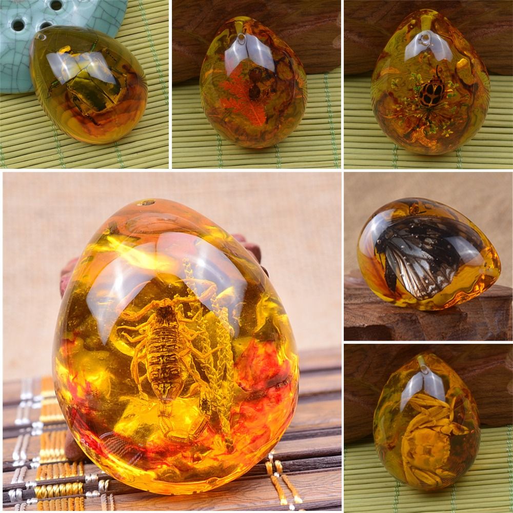 Natural Rough Butterfly Amber  - Resin Art Necklace 评论和价格