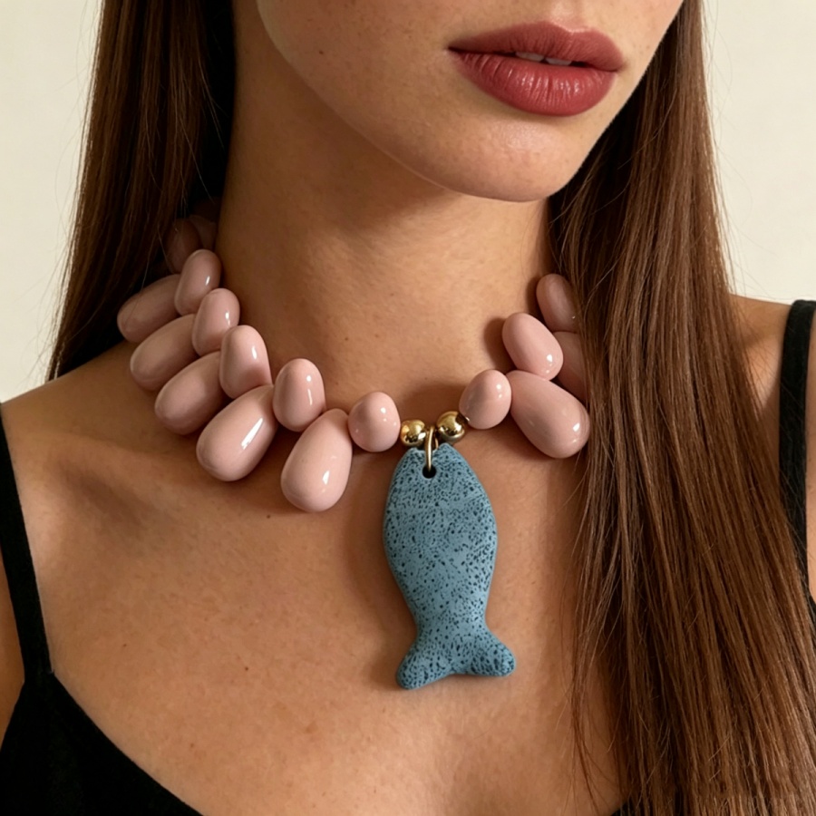 Vibrant Colorblock Pink Teardr - Resin Art Necklace 评论和价格