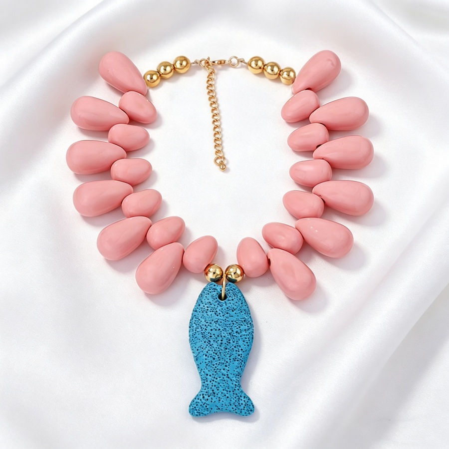 Vibrant Colorblock Pink Teardr - Resin Art Necklace 评论和价格
