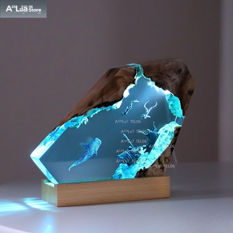 Wood Resin Night Light Ocean A - Resin Art Light 评论和价格