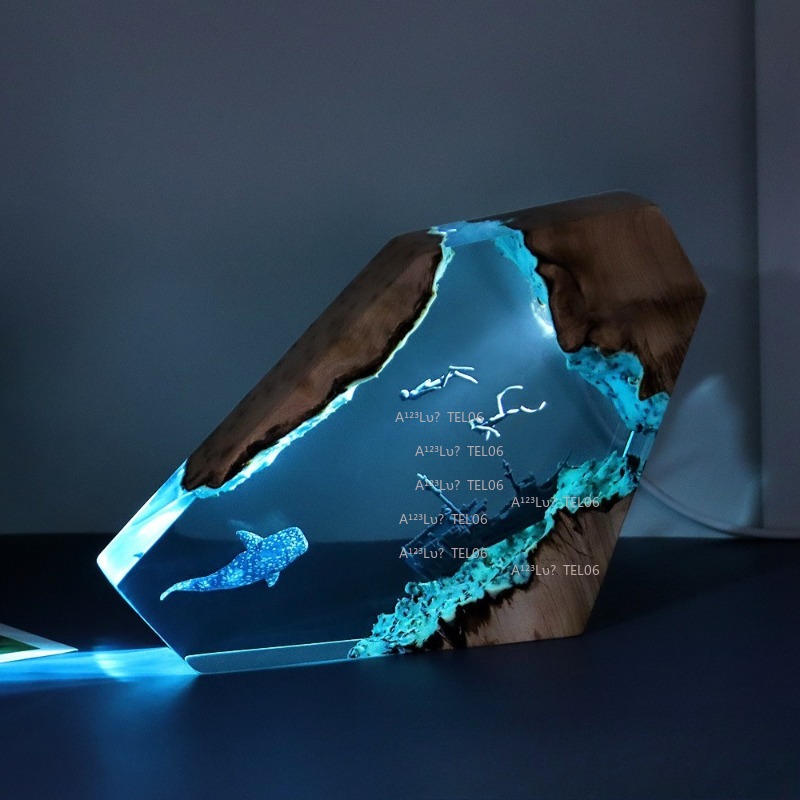 Wood Resin Night Light Ocean A - Resin Art Light 评论和价格