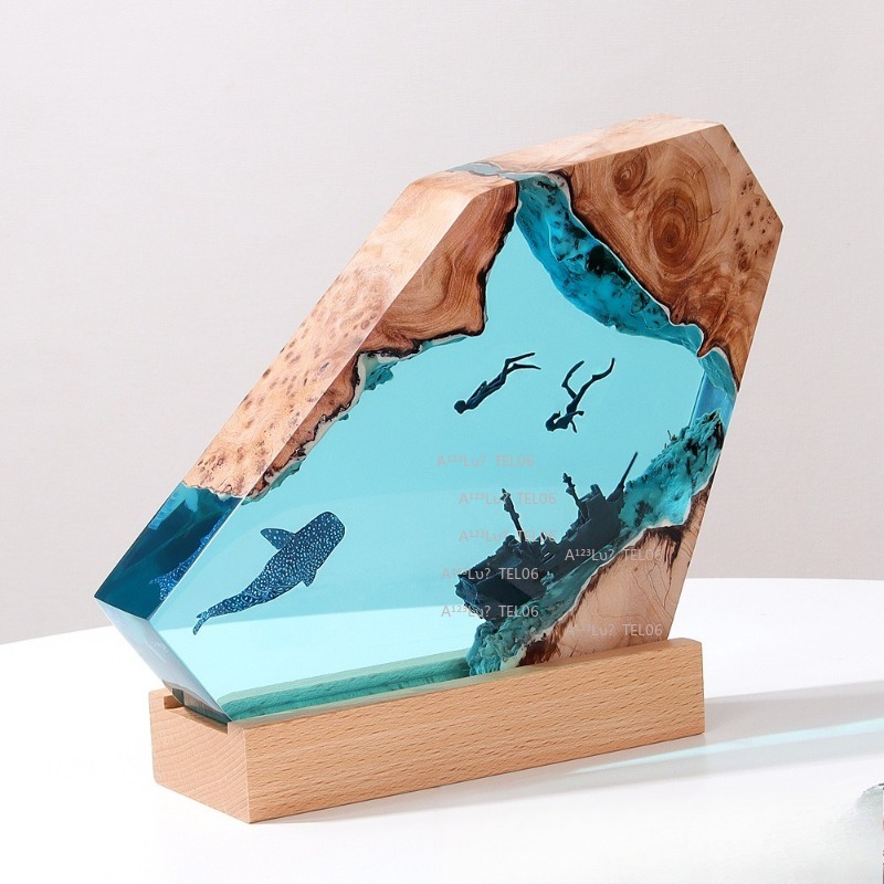 Wood Resin Night Light Ocean A - Resin Art Light 评论和价格