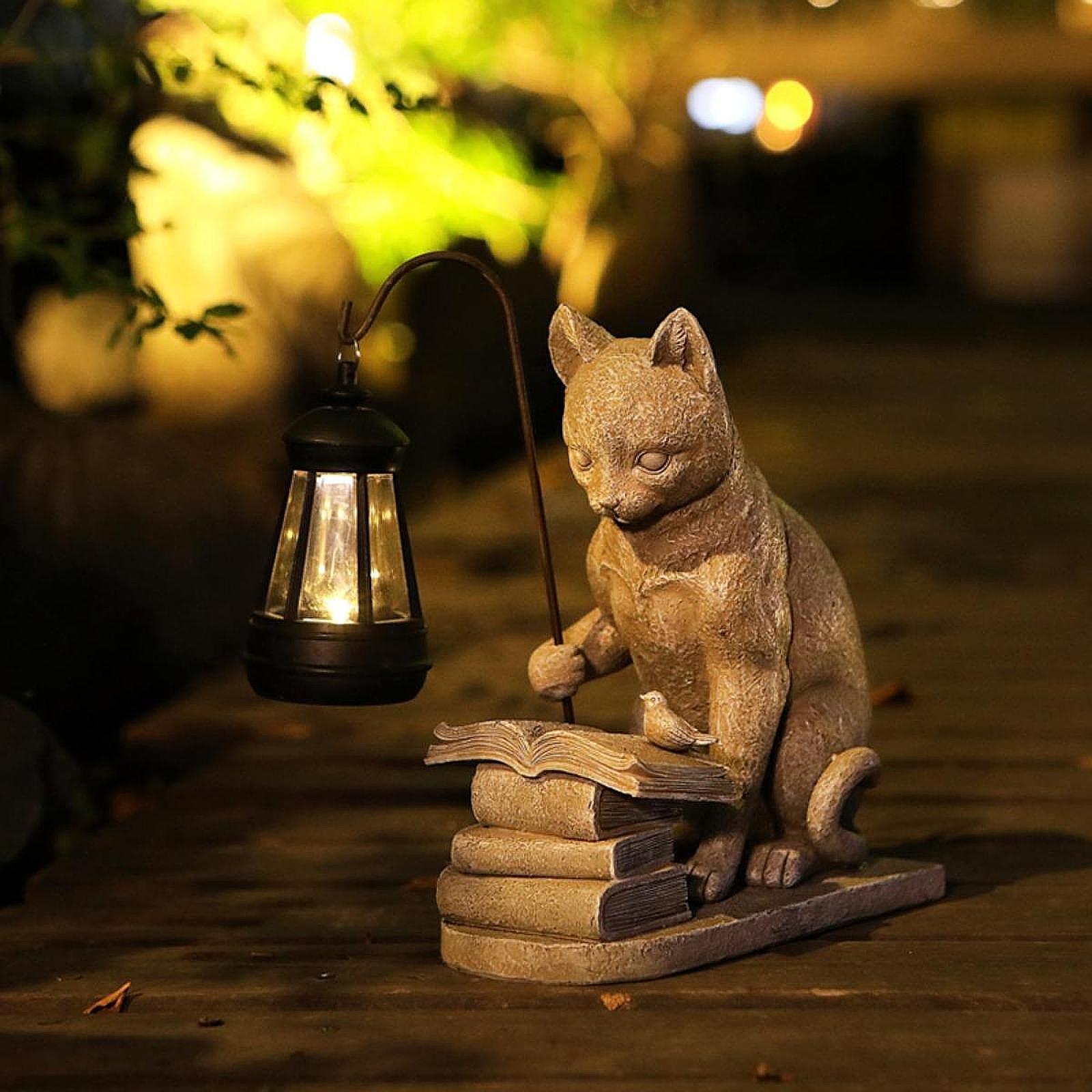 Cat Solar Garden Mini Statue S - Resin Art Light 评论和价格