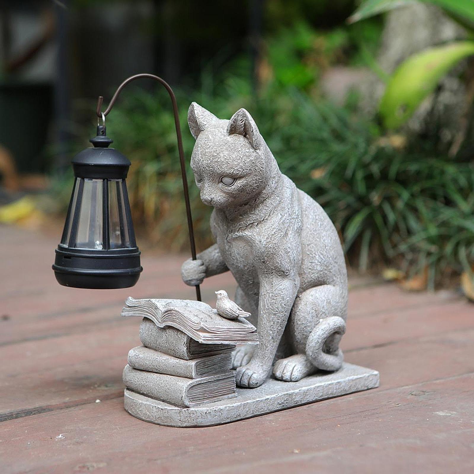 Cat Solar Garden Mini Statue S - Resin Art Light 评论和价格