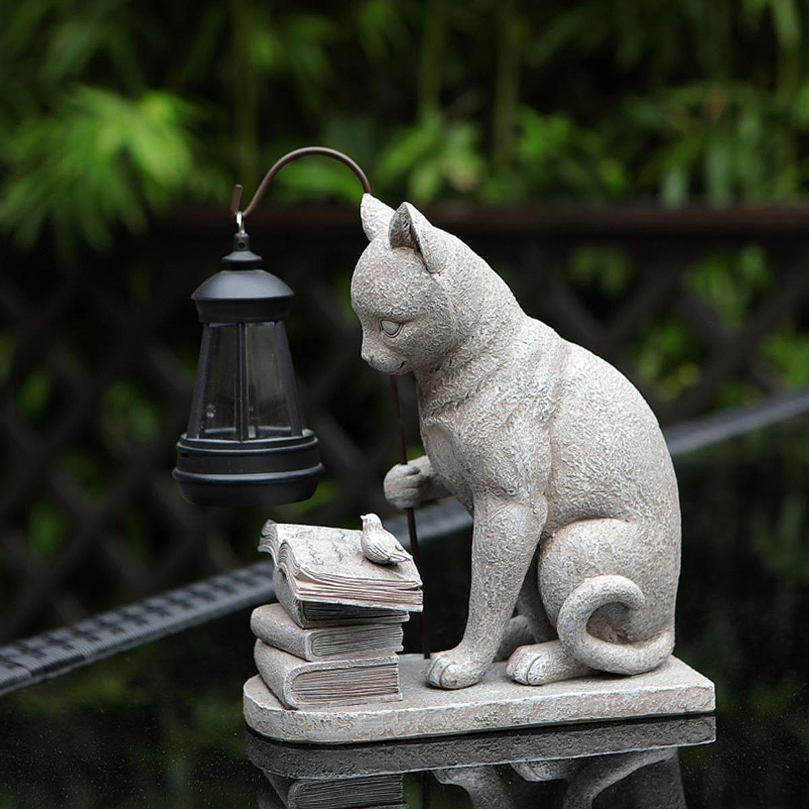 Cat Solar Garden Mini Statue S - Resin Art Light 评论和价格